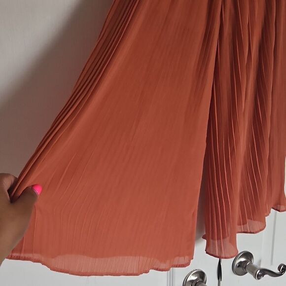 Women's Chiffon Pleated Wide-Leg Palazzo Capri Pants Peach - Picture 14 of 16